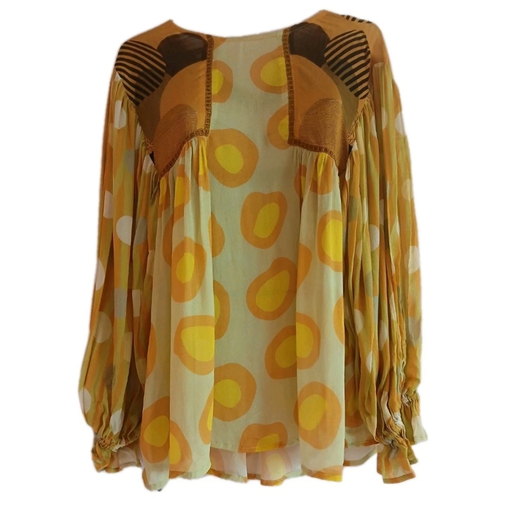 BL^NK LONDON MIRANDA PEASANT BOHO Yellow Patterned Women's Top BLIUSE . - Picture 2 of 15